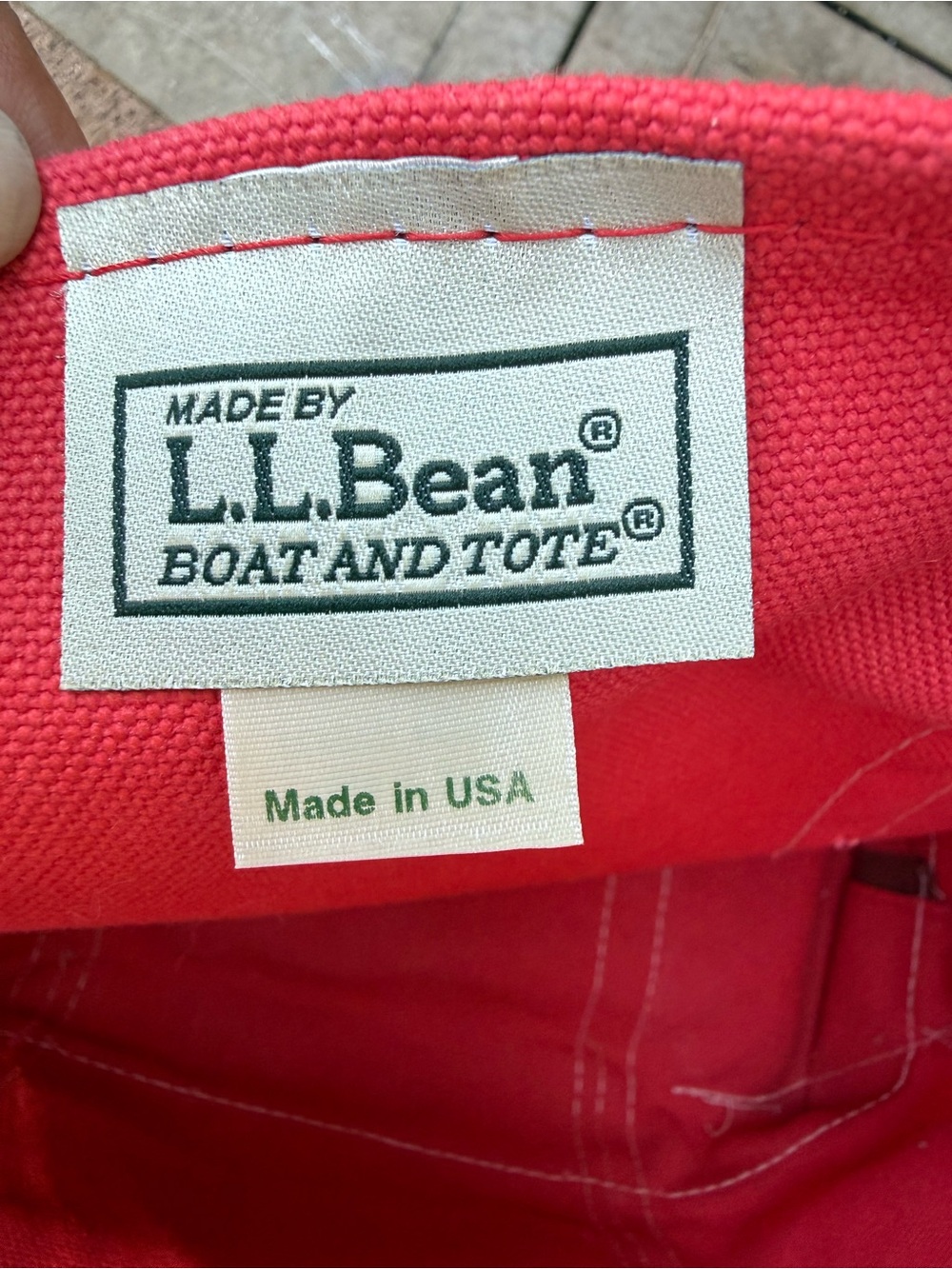 Vintage LL Bean Boat and Tote Red with Yellow pocket. Red Base And Handles - Picture 12 of 13